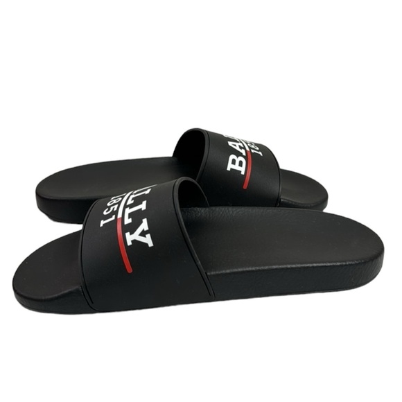 BALLY NWT MEN’S BLACK WHITE RED SLIDES SANDALS SIZE 11 / 44 MADE IN ITALY - Picture 6 of 9